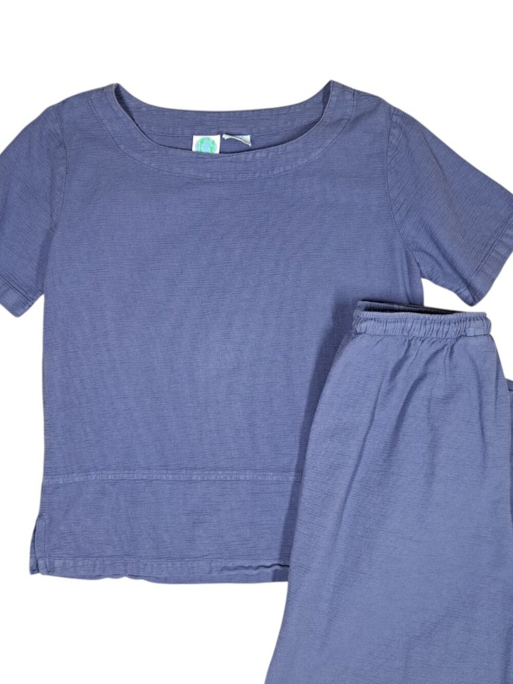 Vtg Wek the World Cotton Top Shirt Cropped Pull On Pants Set Outfit S Purple 90s
